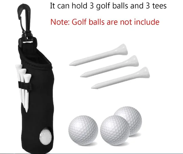 Neoprene mini golf ball and tee holder pouch, Portable golf ball Storage bag with Clip