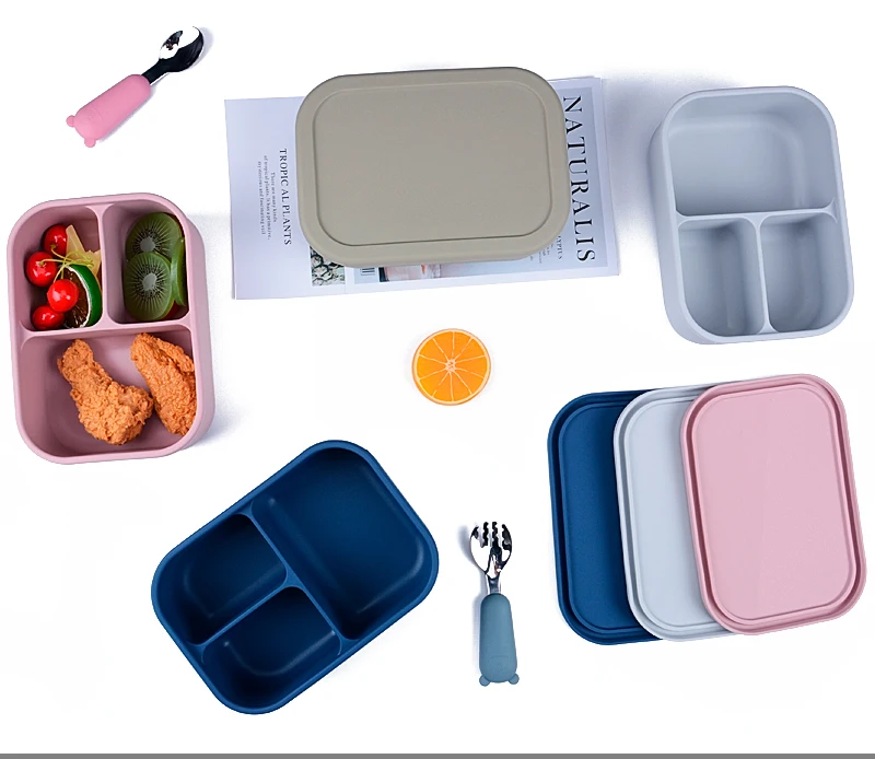 Hot selling Bento Box Container Keeping Dishes Fresh Bento food Box Collapsible silicon baby feeding set