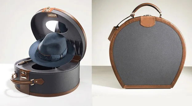 Travel carrying case hat storage box velvet Lining Leather large round hat box packaging golden logo hat box with handles