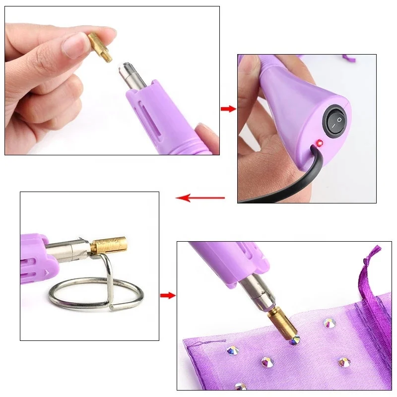 QIAO Heat Applicator Rhinestone Glass Machine Wand Iron On Tool Pink Black Purple Hotfix Rhinestone Applicator for Clothing