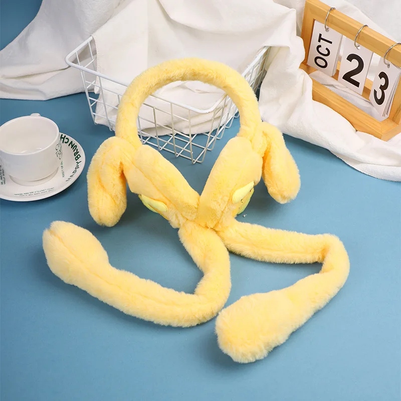 BoTu Kawaii kulomi Rabbit Moving Ears Airbag Jumping Earmuff Winter Warm Funny Toy Cap Plush Toy Headphones Kids Adult Wholesale