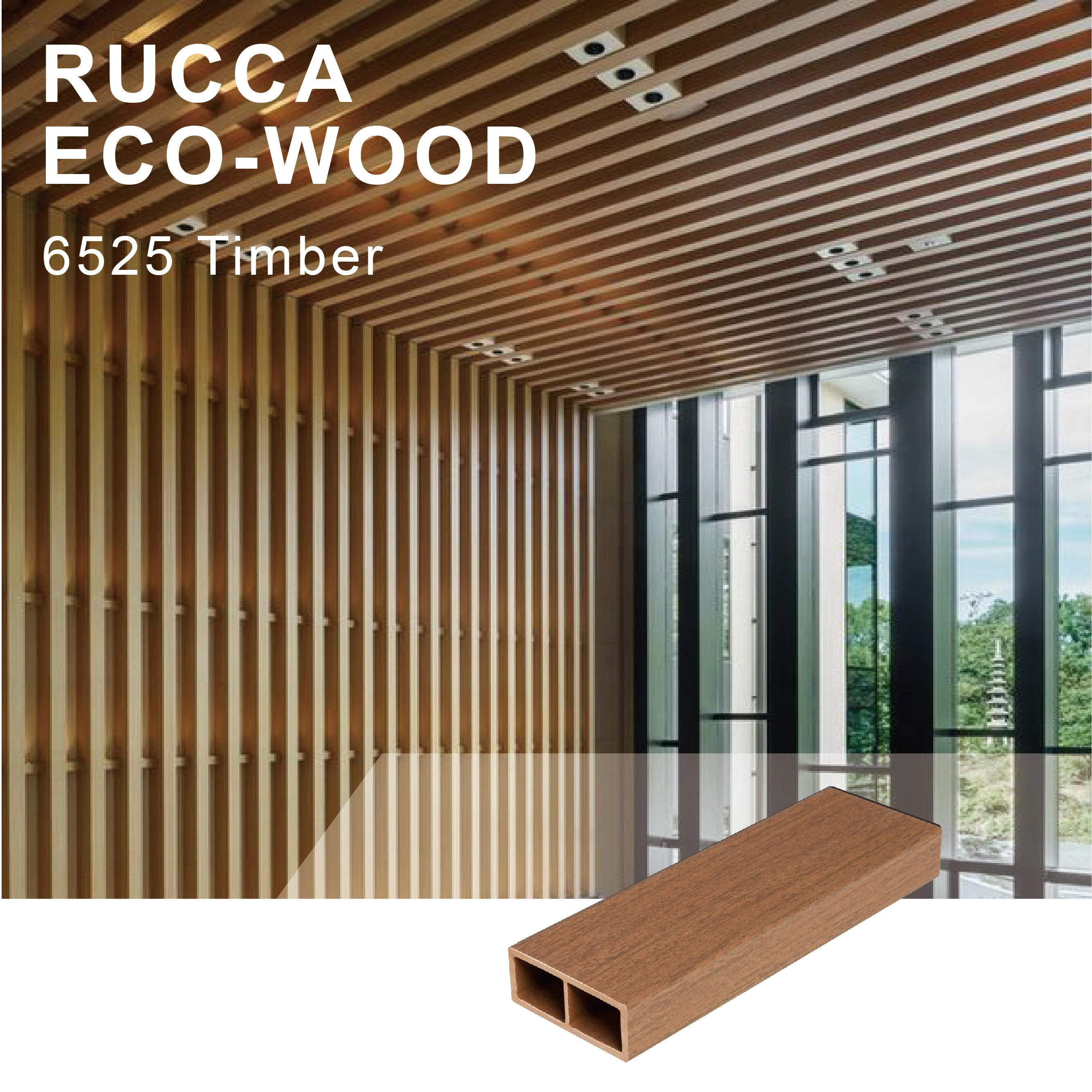 Rucca WPC wood composite timber tube, teak wood logs timber for outdoor sun shading, wall cladding 65*25mm China Supplier