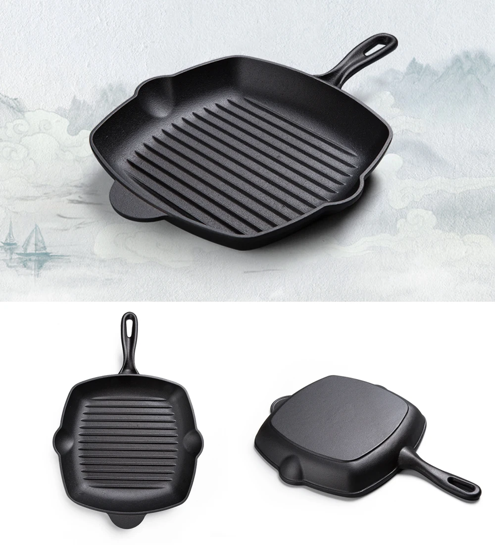 M-cooker High Quality Cookware 10 Inch Fry Pan Enameled Steak Grill Plate Cast Iron Skillet Non Stick Frying Pans for Cooking