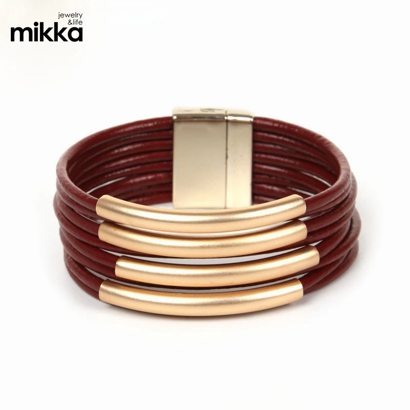 Best- Selling Wholesales Bohemian Ladies Real Leather Bracelet Magnetic Clasp Fine Jewelry Gift with Good Quality