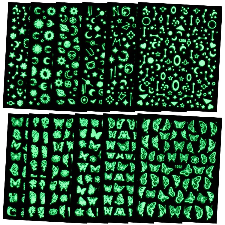joyful 1287-1298 Cross border nail butterfly sticker 3D Decal waterproof net red same luminous star moon nail sticker star