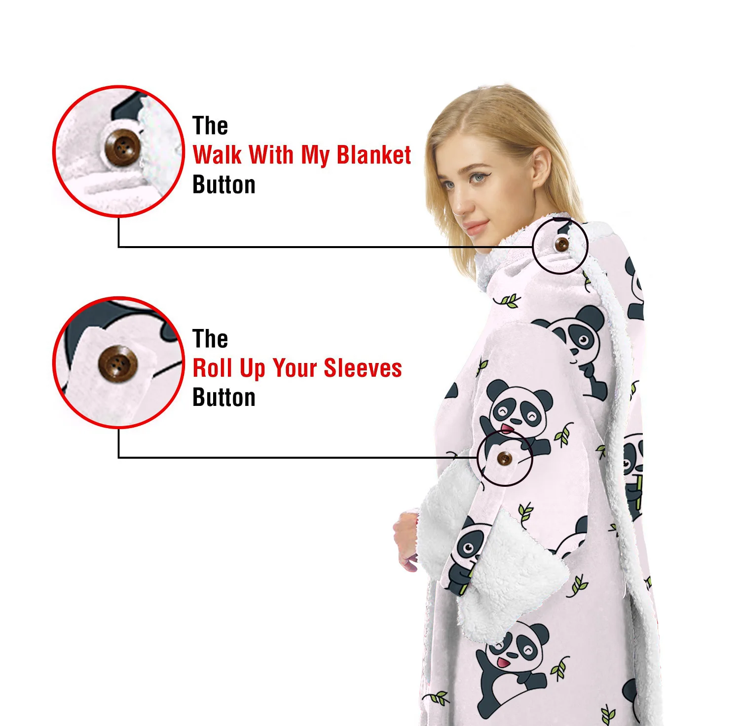 New fashionable unisex extra thick fleece blankets panda long sleeve huge long length wearable blankets pajamas