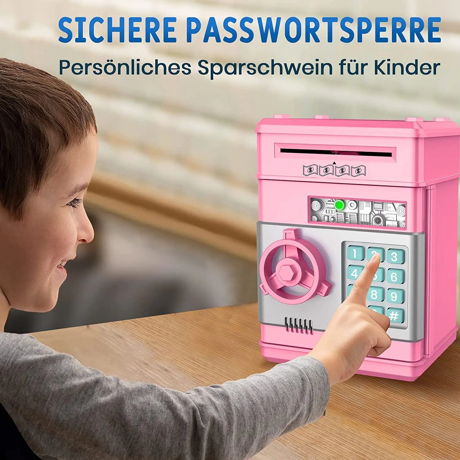 Gift Piggy Bank, Birthday Toys Gifts Electronic Real Money Coin ATM Machine, Plastic Large Saving Bank Safe Lock Box