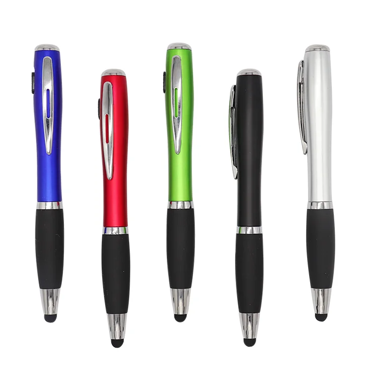 New design 3 in 1 custom advertising led light plastic ball pen with stylus