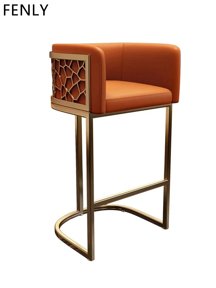 Luxury Modern Bar Chair with High Stool Stainless Steel Leg Iron Frame Leather Backrest-for Kitchen Dining Front Desk Bar Use