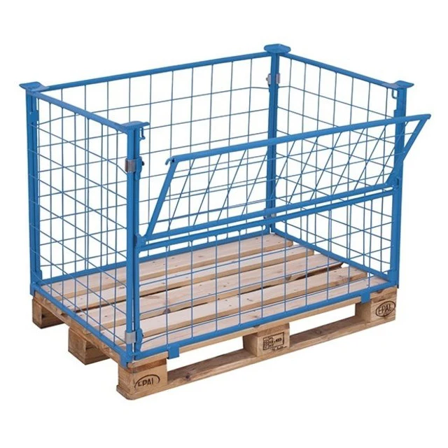 Midwell middle duty powder coated folding stackable metal steel wire mesh pallet cage for sale