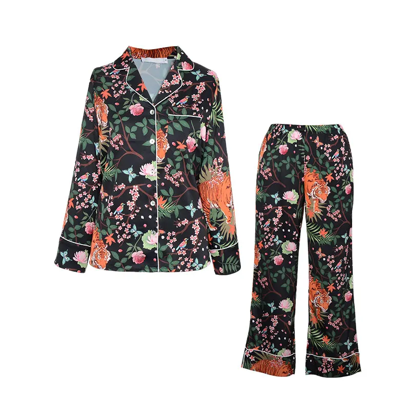 Tiger Leopard Botanical PajamaSeda Pijama Satin Pyjamas Womens pajamas for women set