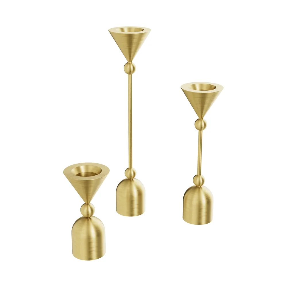 Maxery Creative New Design Metal Brass Candle holders, Lanterns and Candle jars Set for wedding, dinner, table decor