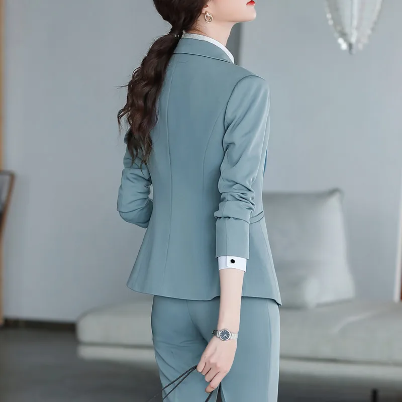 Fashion new women pants suits business formal long sleeve slim blazer and pants office ladies temperament work wear