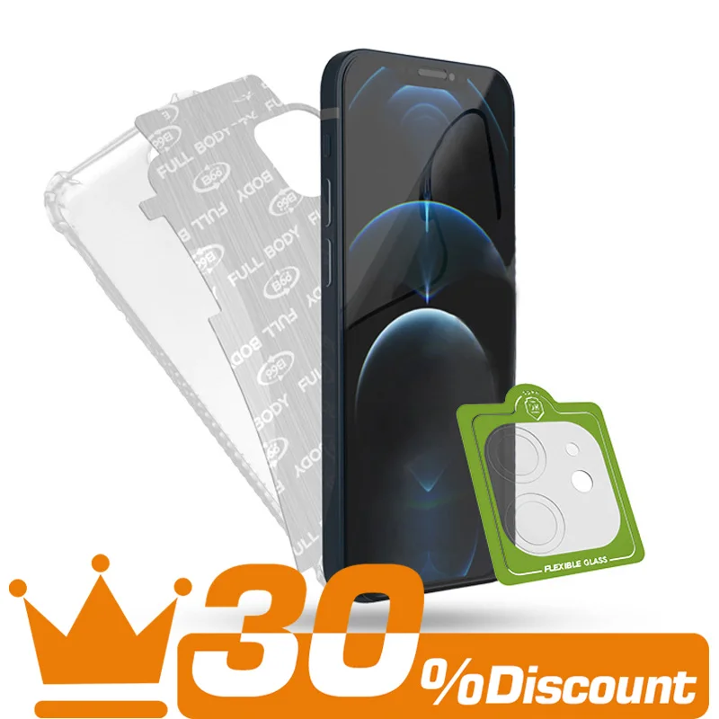 
Amazon Hot Sale For iPhone 12 Case With Nano Glass Camera Lens Film And TPU Back Screen Protector Protective Phone Case 