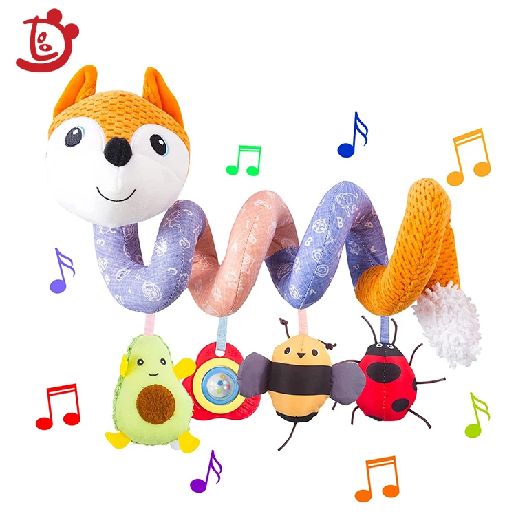 Pram Hanging Rattles Spiral Stroller Fox Seat Toy Soft Plush Baby Educational Sensory Animals Crib Mobile Bed Toy