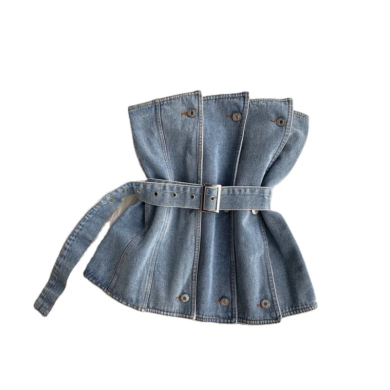 20223 Summer Strapless Tube Corset Denim Top Vest