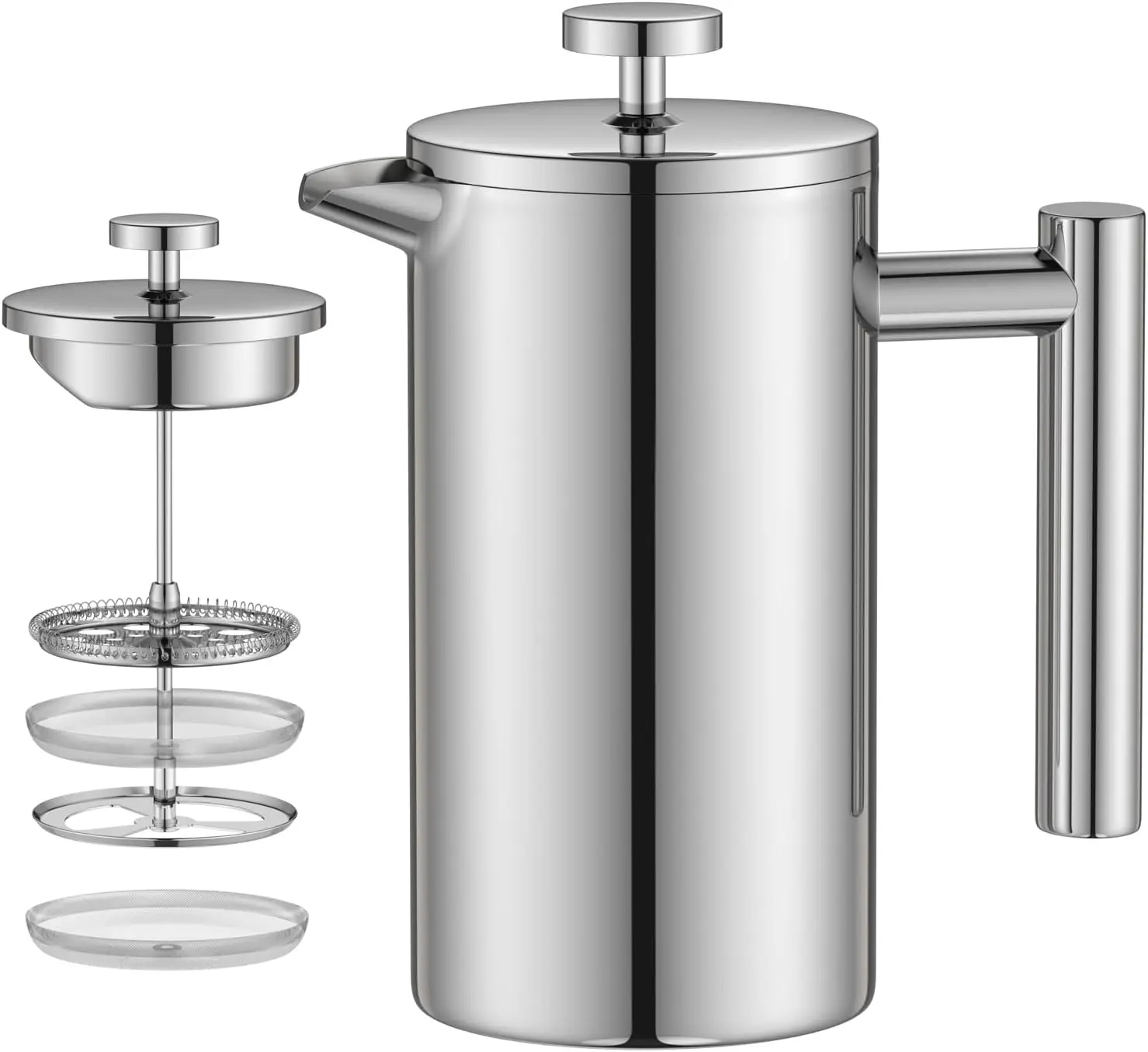 Custom Logo 304 stainless steel pressure pot French filter hand brewed coffee pot double-layer filter insulated pot matching