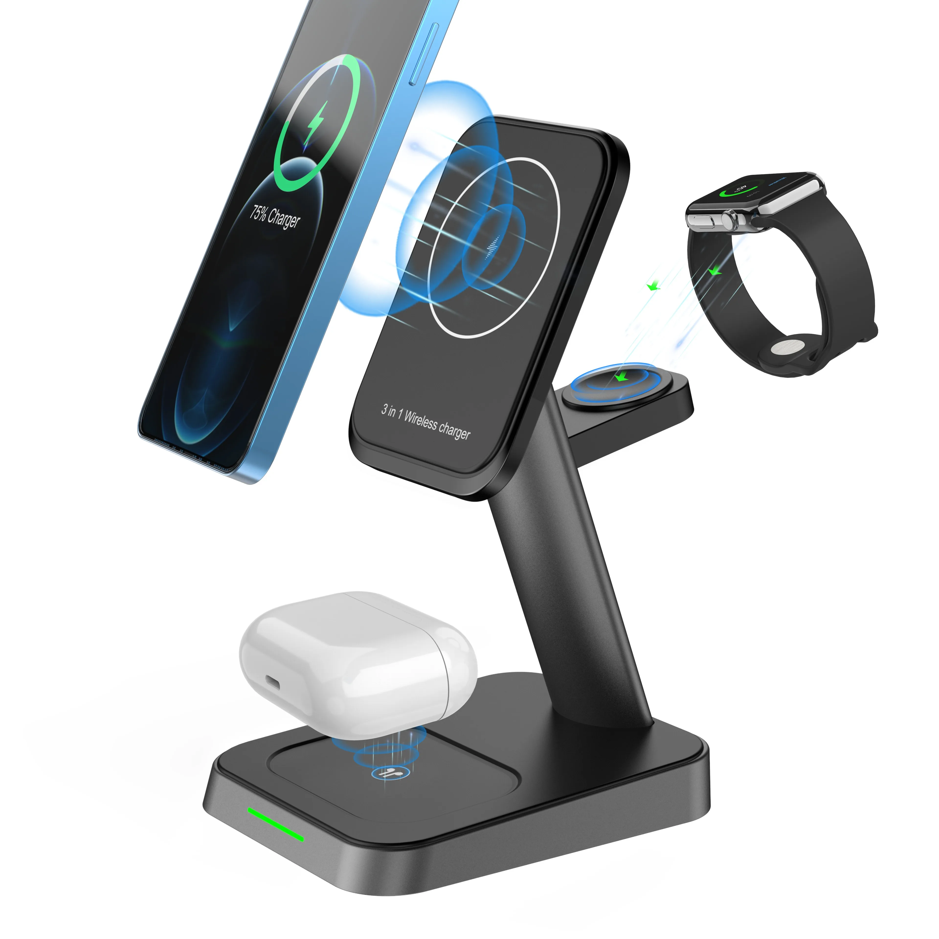 Magnetic Wireless charger  15watt 3 in 1 fast Wireless phone Charging Station with QC3.0  for iPhone14 Pro Max/AirPods/iWatch