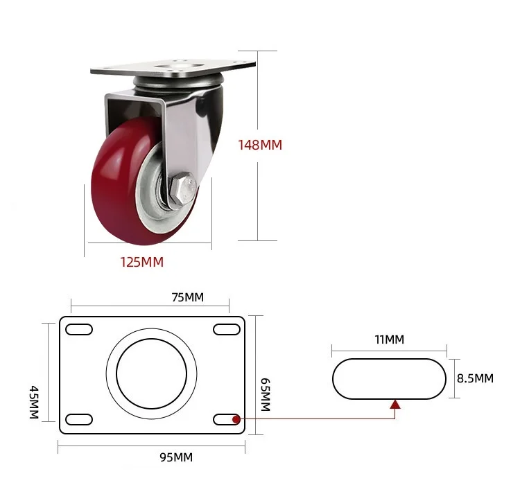 5 Inch 125mm stainless steel caster swivel industrial castor for trolley