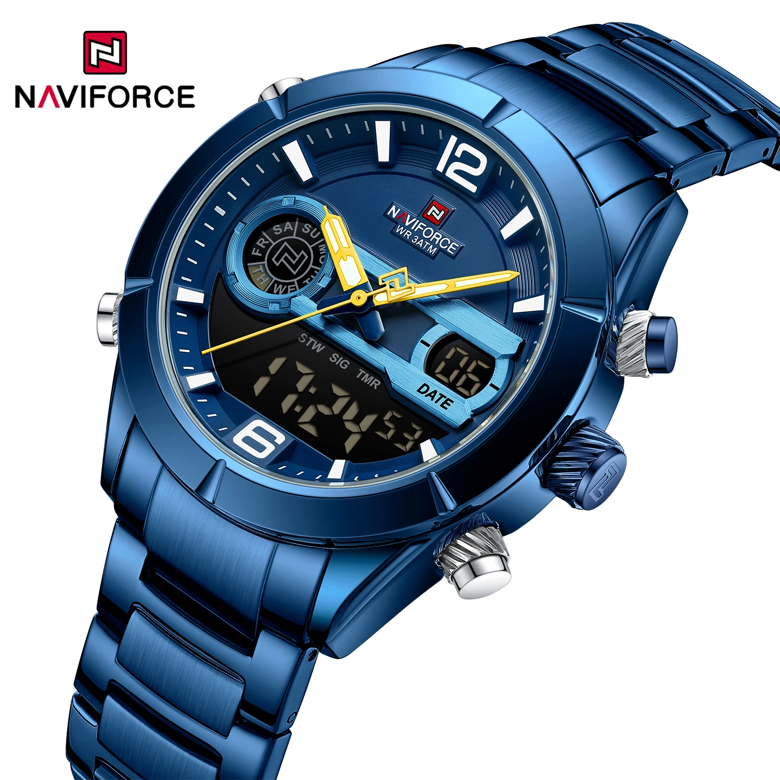 NAVIFORCE Digital Men Military Watches Luxury Sports Wrist Watch For Men Quartz Steel Waterproof Dual Display Military Relogio
