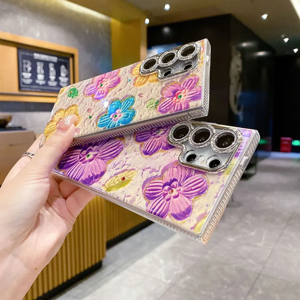 Laudtec Sjk947 Oil Painting Flower Phone Case Ladies Fashion Iphone Cases Luxury Cover For Samsung S25 S24 S23 Fe Plus Ultra