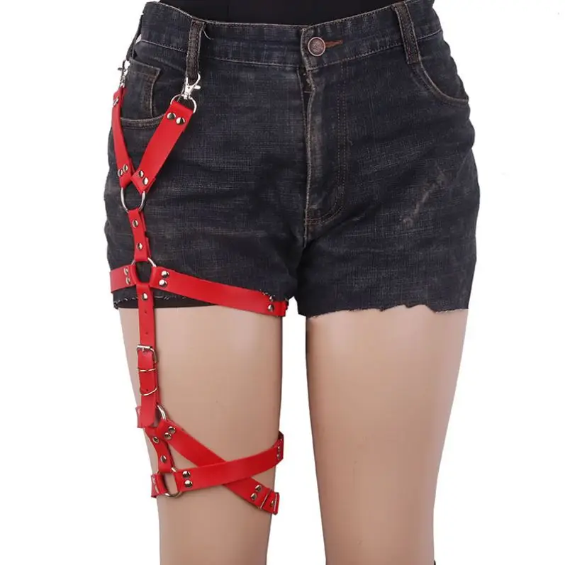 Hot Sale Women Goth Sexy Harajuku PU Leather Leg Garter Belt Punk Leather BDSM Leg Ring Harness Adjustable Thigh garter