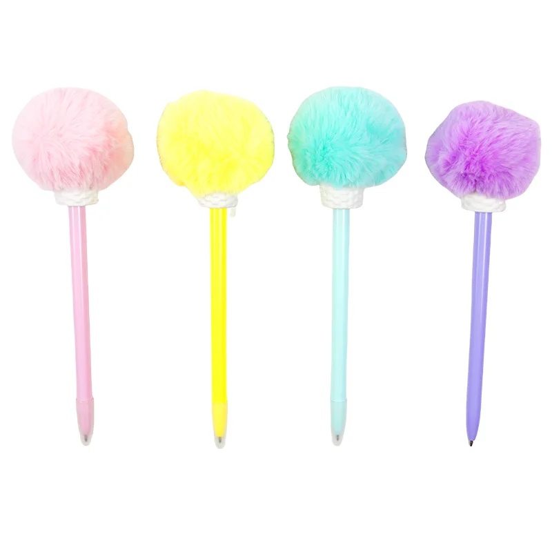 Colorful Furry Pom Pom Ballpoint Pens Cute Plush Novelty Writing Pens Kids Teens Adults-School Office Supplies Birthday Gift Set