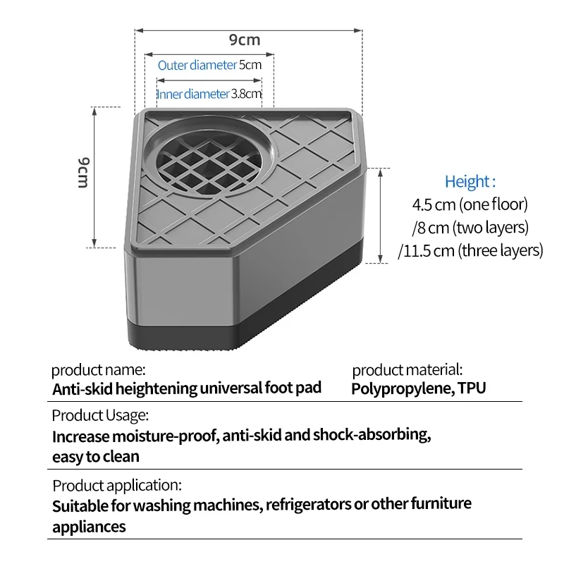 Washing Machine Refrigerator Furniture Fixed Raiser Stand Universal Anti Vibration Pads for Washing Machine 4 pcs