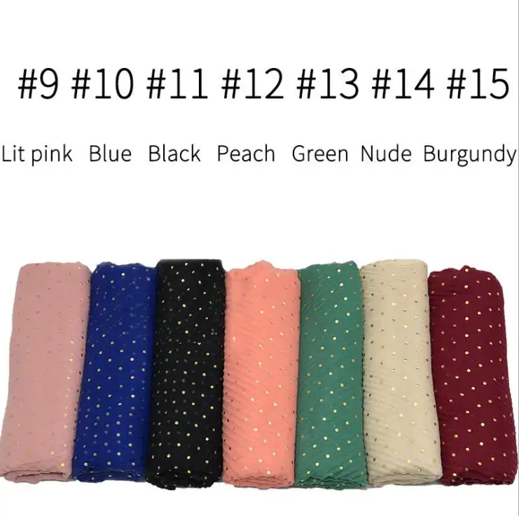 instant crinkle shimmer head scarf hijab gold dots pleated scarves muslim hijab 2020