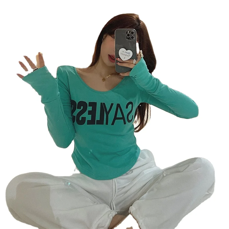 
Hong Kong Style Women's Clothing Letter Print Long Sleeve T-Shirts Slim Short Top High Waist Casual Pants Autumn Fashion Set 