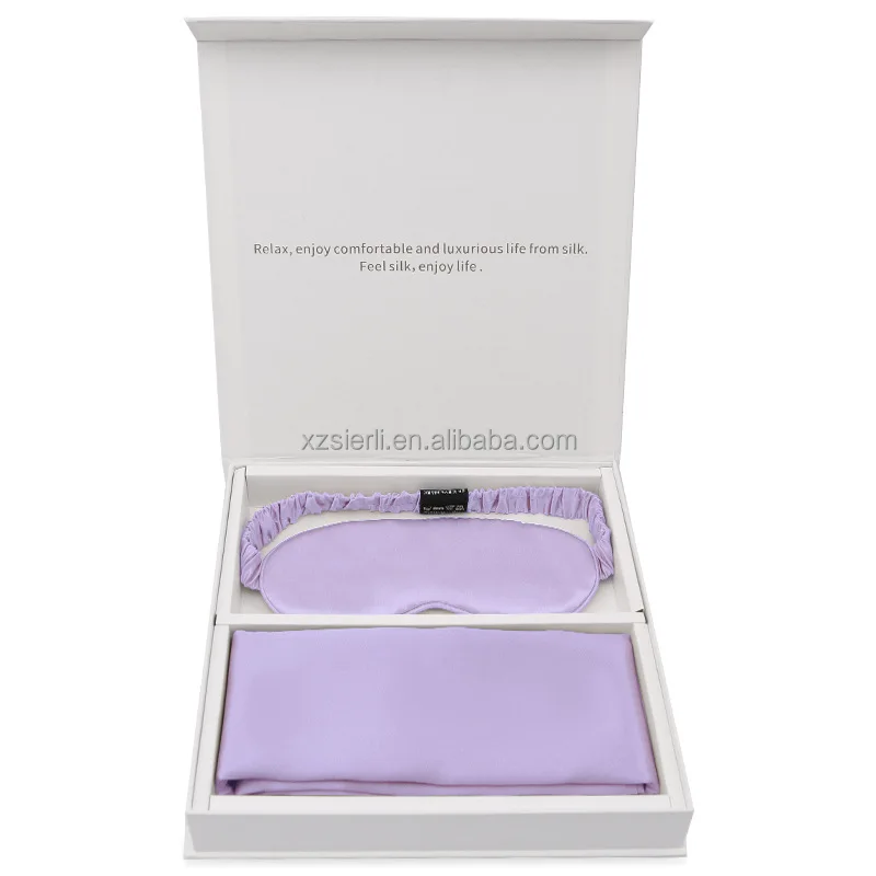Custom china Luxury 100% pure silk eye sleeping mask silk scrunchie silk pillowcase gift set