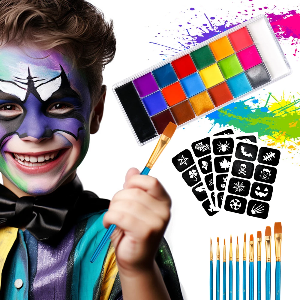 Professional Face Body Art Painting Brush Stencil Supplies Cosplay Makeup Palette Body Paint Kit Oil Face Paint