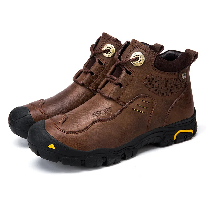 
men leather boots hiking shoes trekking outdoor waterproof hiking boots hunting fishing sport camping climbing mountain shoes 