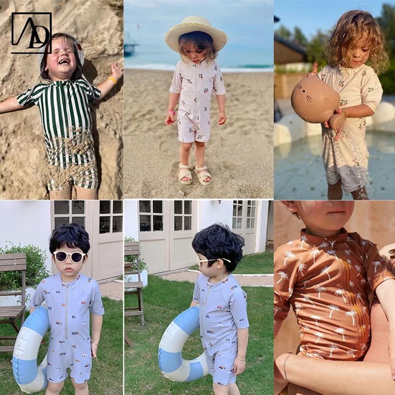 Australian custom Kids Swimwear Cute Baby Beachwear Little Girls and Boys Swimsuits Custom Nylon Fabric Baby one-piece Swimwear