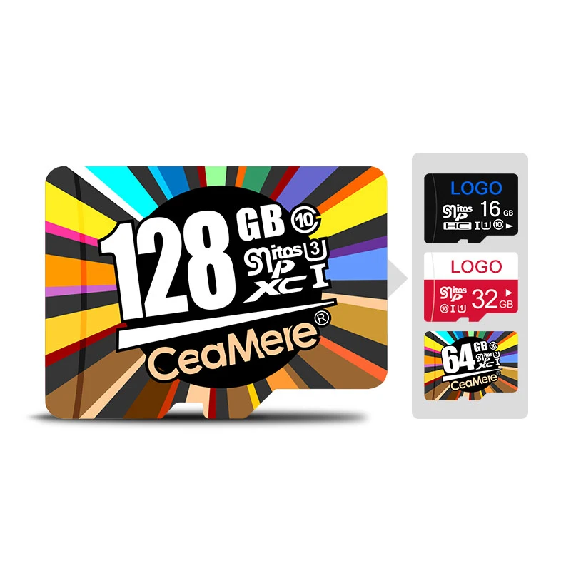 Ceamere Classic Colorful Pattern Micro Memory Mini TF Kort Class 10 Carte Memoire Card 2GB 4GB 8GB 16GB 32GB 64GB 256GB SD-Kort