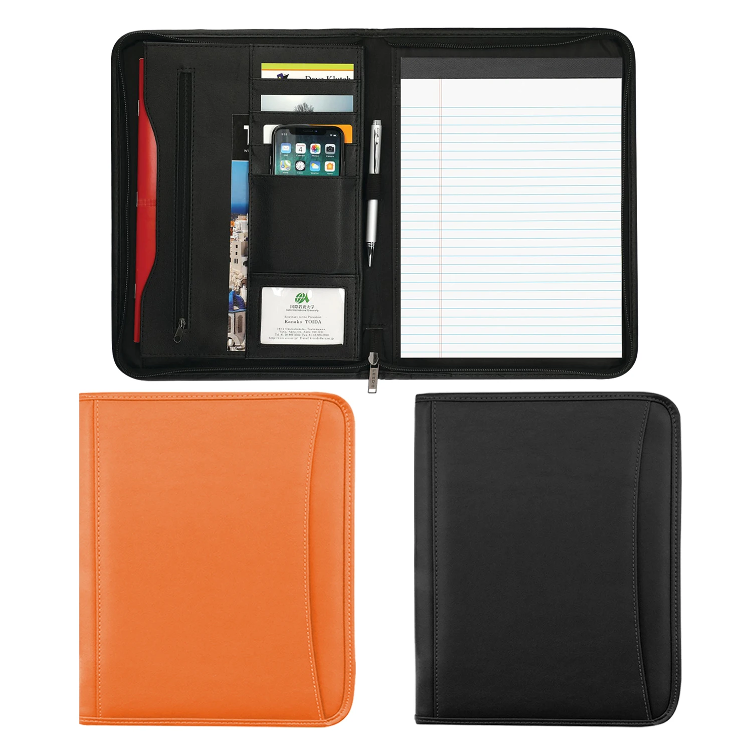 Кожаный портфель с логотипом на заказ для мужчин профессиональный Padfolio молнии органайзер папок размером Письма/A4