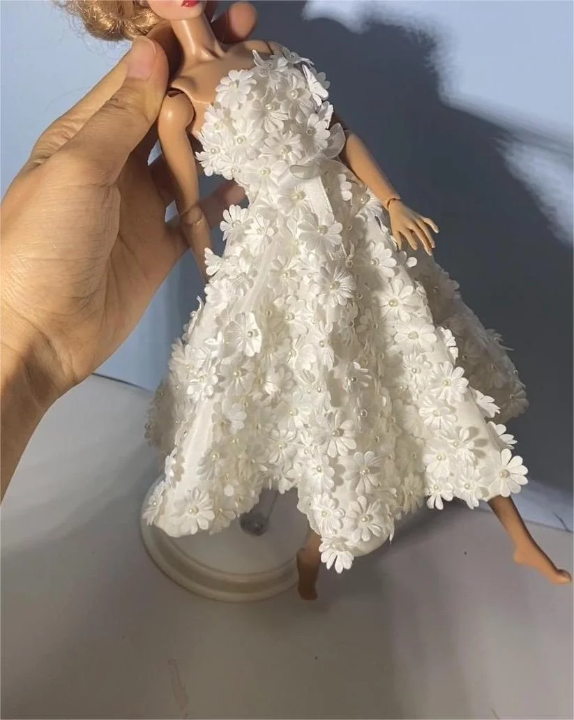 Pure hand-made 30cm doll skirt petal skirt Silk fabric pure hand-nailed beaded flowers