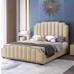 modern light luxury upholstered bed fabric queen king size bedroom furniture wooden beds frame blue tufted bed