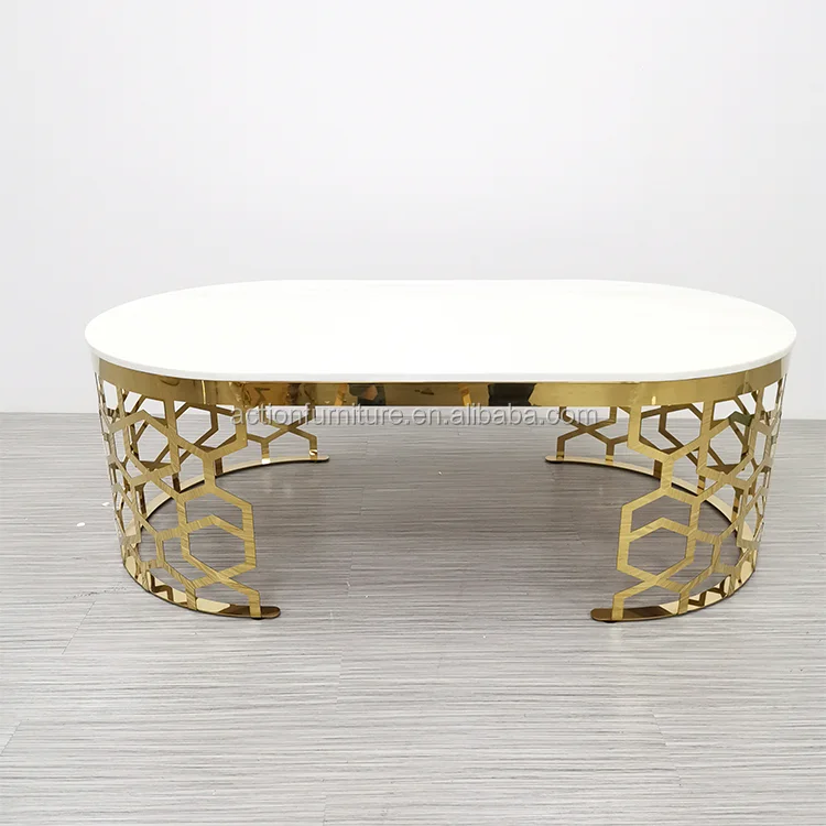 Hot Sale Stainless Steel Metal  With Round Marble Top White Coffee Table Side Table Chairs Set Center Table