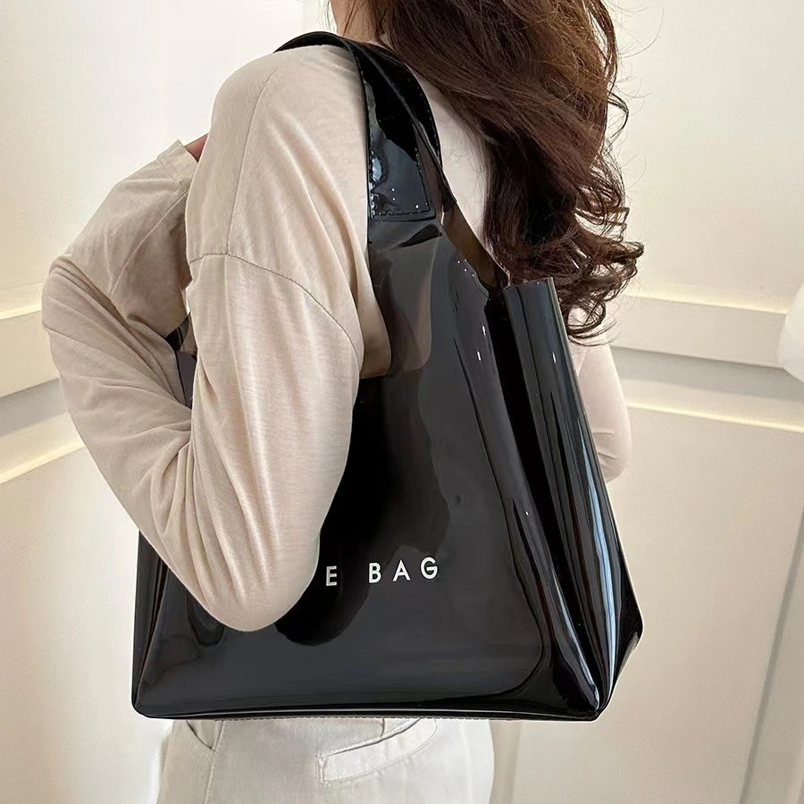 Custom logo small mini jelly candy black white color transparent PVC waterproof shoulder tote bag