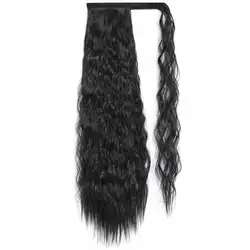 G&T Wig Long Corn Wave Ponytail Extension Synthetic Wrap Around Ponytail Black Curly Hairpiece for Women (1B,22 inch)