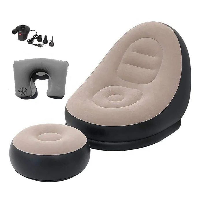 Inflatable Lounge Chair with Ottoman Blow Up Chaise Lounge Portable Lazy Sofa Set Indoor Outdoor Living Room Sofa