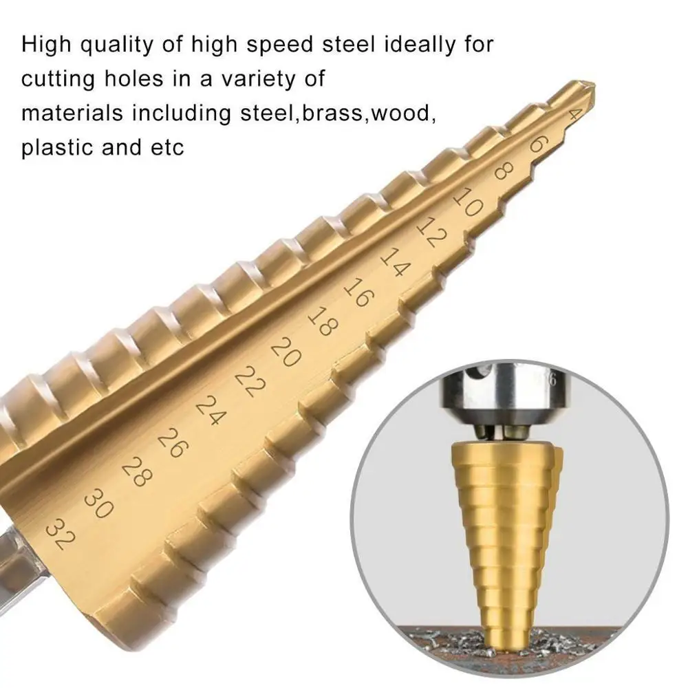 
3PCS Step Drill Bits Set HSS Tin-Coated step drill bit for metal drilling 