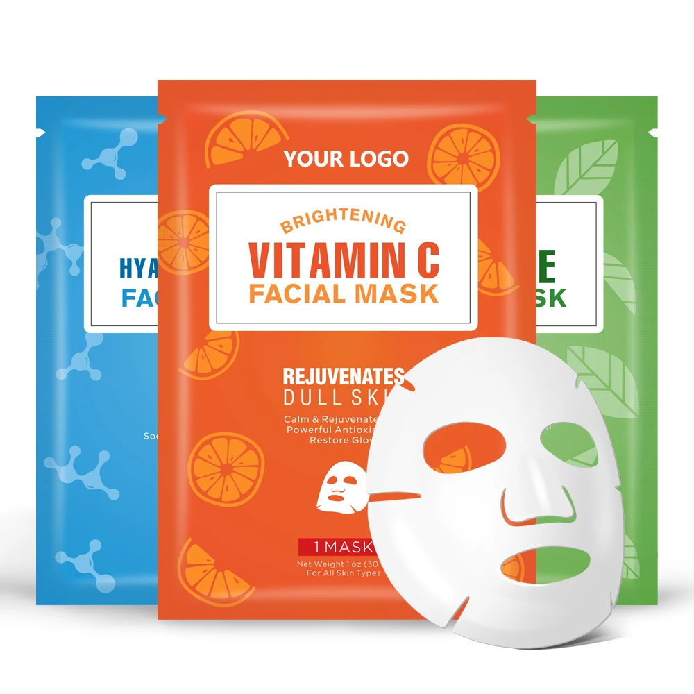 Natural Skin Face Care Hyaluronic Acid Moisturizing Hydrating Vitamin C Whitening Acne Treatment Tea Tree Calming Facial Mask