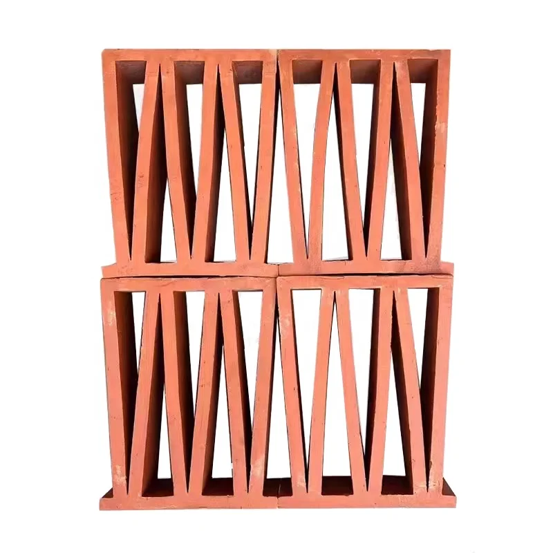 M shape design hollow brick panel clay yellow breeze blocks perforated fire brick for wall