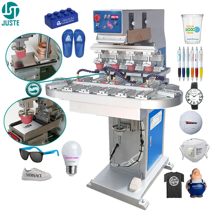 4 Colour Dongguan Conveyor Pad Printer Round Metal Tray Wide SPD Pad Printing Machine For Paper Bag Medical Tube Lipstick Shades