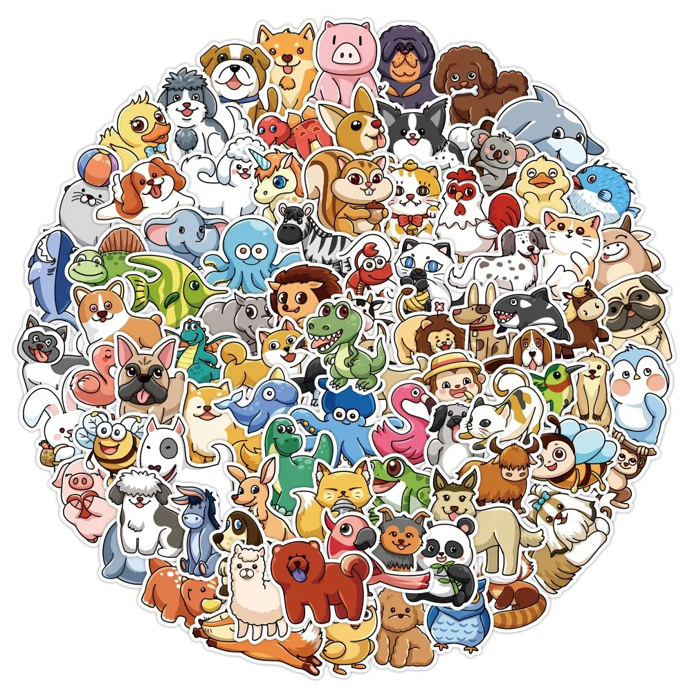 100pcs Cartoon Animal Sticker Custom Waterproof Die Cut Adhesive DIY Paper Dog Cat Stickers for Laptop Book Motorcycle Sticker