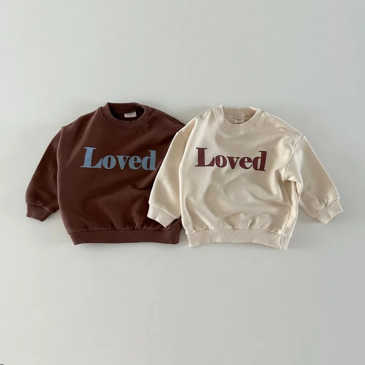 2025 New Little Boy Beige Brown Loved Print O-neck Sweatshirt Top 1-6 Years