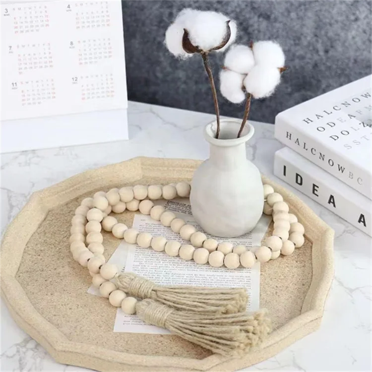 Rustic country 58in Boho beads 16mm natural garland chain with tassels wood beads decor