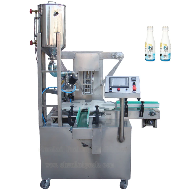 Auto Rotary Liquid Bottle Filling Sealer Custom 4 Nozzle Coconut Milk Container Foil Cutting Sealing Machine For Production Line